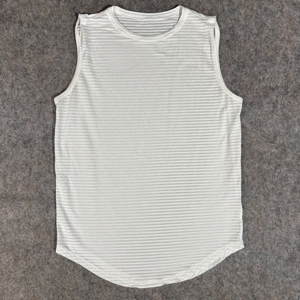 Lululemon Brunswick Muscle Tank Womens M White Striped Sheer Sleeveless Shirt